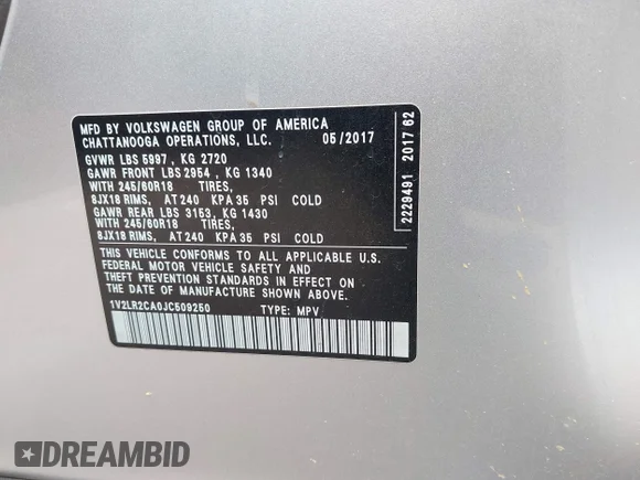 ✅ 2018 Volkswagen Atlas SE • VIN: 1V2LR2CA0JC509250 • Lot: 45040983. Wystawiony na IAAI z przebiegiem Nie podano. Bezpłatny archiwum sprzedaży aukcyjnych z USA i szczegółowy raport historii pojazdu na DreamBid. Zdjęcie 9.