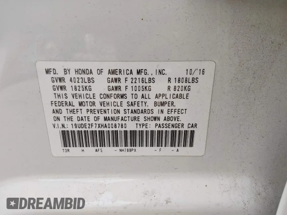 ✅ 2017 Acura ILX Premium • VIN: 19UDE2F7XHA008780 • Lot: 45363874. Listed on IAAI with 92,183 mi. Free auction sales archive from the USA and detailed vehicle history report at DreamBid. Image 9.
