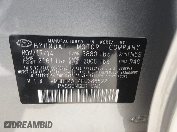 ✅ 2015 Hyundai Elantra SE • VIN: KMHDH4AE4FU388522 • Lot: 45001634. Wystawiony na IAAI z przebiegiem 91 298 mil. Bezpłatny archiwum sprzedaży aukcyjnych z USA i szczegółowy raport historii pojazdu na DreamBid. Zdjęcie 9.