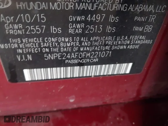 ✅ 2015 Hyundai Sonata SE • VIN: 5NPE24AF0FH221071 • Лот: 45418656. Опубліковано раніше на IAAI з пробігом 169 464 миль. Безкоштовний доступ до архіву аукціонних продажів зі США та докладний звіт про історію автомобіля на DreamBid. Зображення 9.