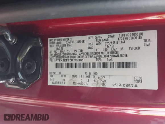 ✅ 2016 Ford F-150 XLT • VIN: 1FTFX1EF7GFC66020 • Лот: 43285667. Опубліковано раніше на IAAI з пробігом 129 346 миль. Безкоштовний доступ до архіву аукціонних продажів зі США та докладний звіт про історію автомобіля на DreamBid. Зображення 9.