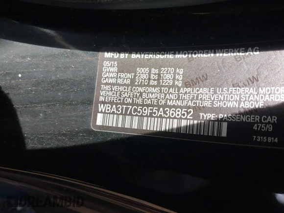 ✅ 2015 BMW 4 Series 435i xDrive • VIN: WBA3T7C59F5A36852 • Lot: 42102170. Listed on IAAI with 55,516 mi. Free auction sales archive from the USA and detailed vehicle history report at DreamBid. Image 9.