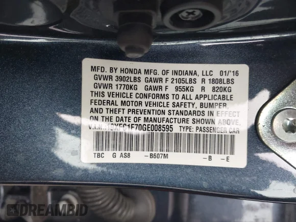 ✅ 2016 Honda Civic EX-L • VIN: 19XFC1F70GE008595 • Лот: 45099497. Опубліковано раніше на IAAI з пробігом 61 494 миль. Безкоштовний доступ до архіву аукціонних продажів зі США та докладний звіт про історію автомобіля на DreamBid. Зображення 9.