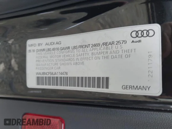 ✅ 2018 Audi A5 Sportback Premium Plus • VIN: WAUBNCF58JA114478 • Лот: 43574616. Опубліковано раніше на IAAI з пробігом 88 452 миль. Безкоштовний доступ до архіву аукціонних продажів зі США та докладний звіт про історію автомобіля на DreamBid. Зображення 9.