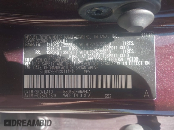 ✅ 2012 Toyota Highlander Limited • VIN: 5TDDK3EH1CS111749 • Лот: 45285866. Опубликован ранее на IAAI с пробегом 269 105 миль. Бесплатный доступ к архиву аукционных продаж из США и подробный отчёт об истории автомобиля на DreamBid. Изображение 9.