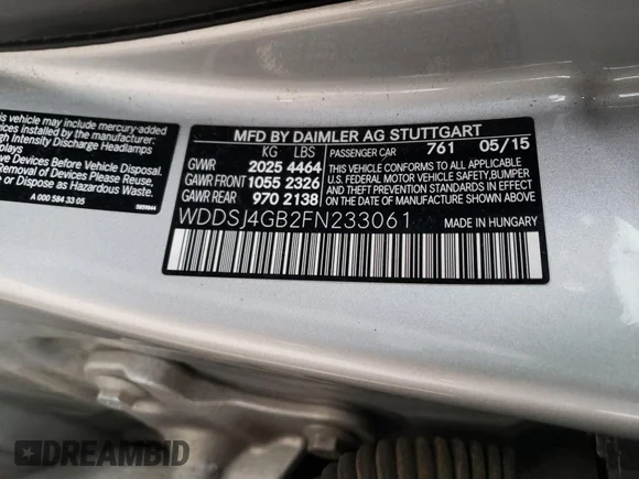 ✅ 2015 Mercedes-Benz CLA 250 • VIN: WDDSJ4GB2FN233061 • Lot: 33016651. Wystawiony na Copart z przebiegiem 105 478 mil. Bezpłatny archiwum sprzedaży aukcyjnych z USA i szczegółowy raport historii pojazdu na DreamBid. Zdjęcie 10.