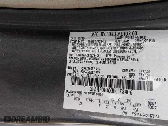 ✅ 2011 Ford Fusion SE • VIN: 3FAHP0HAXBR178406 • Lot: 44989250. Listed on IAAI with 145,585 mi. Free auction sales archive from the USA and detailed vehicle history report at DreamBid. Image 9.