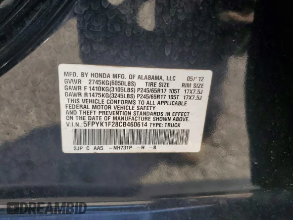 ✅ 2012 Honda Ridgeline RT • VIN: 5FPYK1F28CB460614 • Лот: 49378316. Опубліковано раніше на Copart з пробігом 91 336 миль. Безкоштовний доступ до архіву аукціонних продажів зі США та докладний звіт про історію автомобіля на DreamBid. Зображення 12.