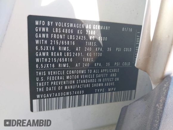 ✅ 2016 Volkswagen Tiguan S • VIN: WVGAV7AX0GW574689 • Lot: 43604698. Wystawiony na IAAI z przebiegiem 89 288 mil. Bezpłatny archiwum sprzedaży aukcyjnych z USA i szczegółowy raport historii pojazdu na DreamBid. Zdjęcie 9.