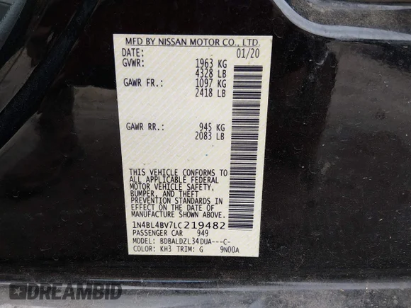 ✅ 2020 Nissan Altima S • VIN: 1N4BL4BV7LC219482 • Lot: 44870272. Wystawiony na IAAI z przebiegiem 117 160 mil. Bezpłatny archiwum sprzedaży aukcyjnych z USA i szczegółowy raport historii pojazdu na DreamBid. Zdjęcie 9.