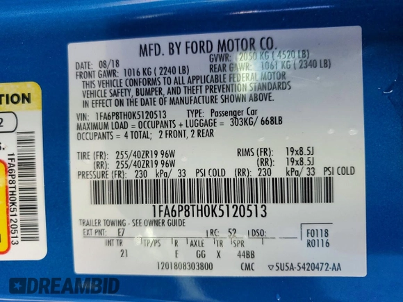 ✅ 2019 Ford Mustang EcoBoost • VIN: 1FA6P8TH0K5120513 • Lot: 98287335. Wystawiony na Copart z przebiegiem 77 412 mil. Bezpłatny archiwum sprzedaży aukcyjnych z USA i szczegółowy raport historii pojazdu na DreamBid. Zdjęcie 13.