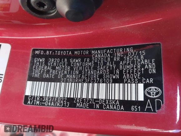 ✅ 2015 Toyota Corolla S Premium • VIN: 2T1BURHE3FC376109 • Lot: 44584637. Wystawiony na IAAI z przebiegiem 171 417 mil. Bezpłatny archiwum sprzedaży aukcyjnych z USA i szczegółowy raport historii pojazdu na DreamBid. Zdjęcie 9.