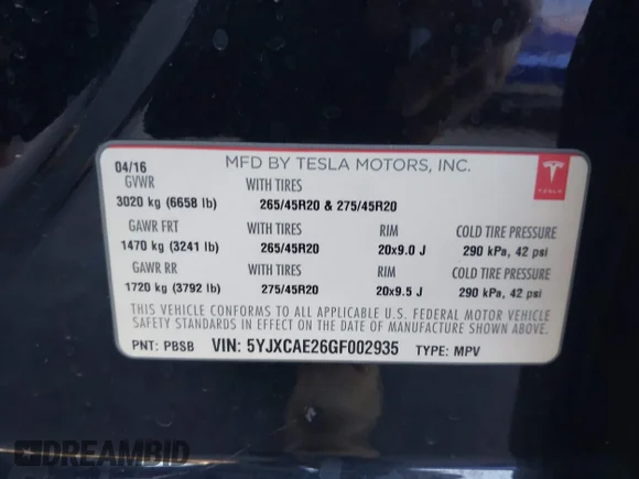 ✅ 2016 Tesla Model X 70D • VIN: 5YJXCAE26GF002935 • Лот: 45275726. Опубликован ранее на IAAI с пробегом 102 225 миль. Бесплатный доступ к архиву аукционных продаж из США и подробный отчёт об истории автомобиля на DreamBid. Изображение 9.