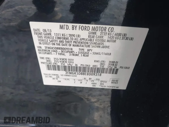 ✅ 2014 Ford Flex Limited • VIN: 2FMGK5D88EBD09318 • Lot: 44126747. Wystawiony na IAAI z przebiegiem 155 000 mil. Bezpłatny archiwum sprzedaży aukcyjnych z USA i szczegółowy raport historii pojazdu na DreamBid. Zdjęcie 9.