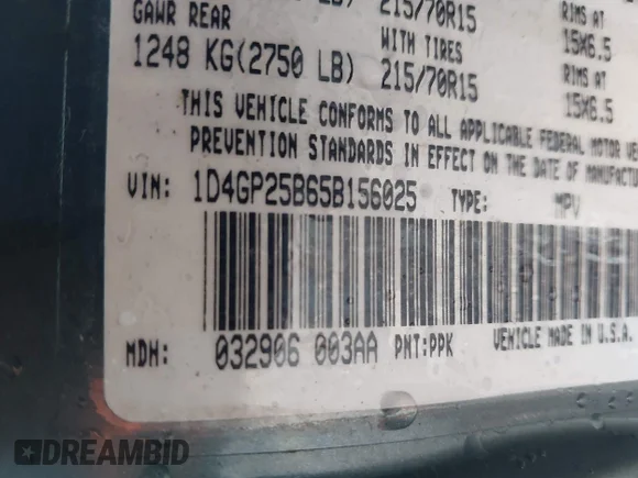 ✅ 2005 Dodge Caravan SE • VIN: 1D4GP25B65B156025 • Lot: 41213235. Wystawiony na IAAI z przebiegiem Nie podano. Bezpłatny archiwum sprzedaży aukcyjnych z USA i szczegółowy raport historii pojazdu na DreamBid. Zdjęcie 9.