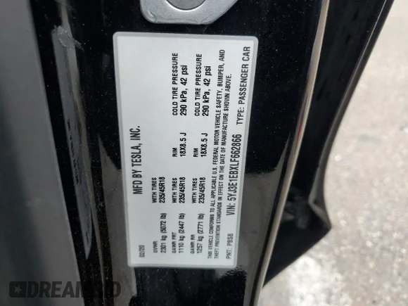 ✅ 2020 Tesla Model 3 Long Range • VIN: 5YJ3E1EBXLF662866 • Лот: 46895883. Опубліковано раніше на Copart з пробігом 18 685 миль. Безкоштовний доступ до архіву аукціонних продажів зі США та докладний звіт про історію автомобіля на DreamBid. Зображення 12.