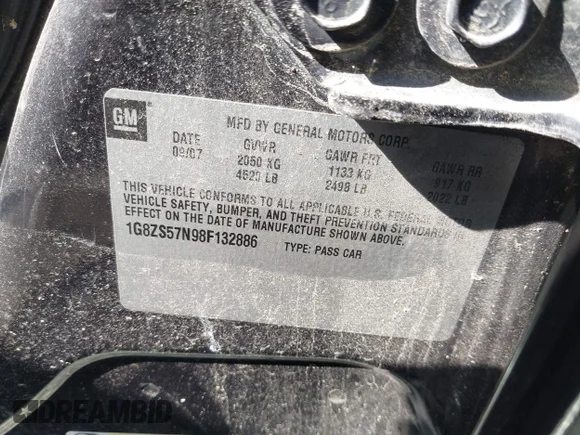 ✅ 2008 Saturn Aura XE • VIN: 1G8ZS57N98F132886 • Lot: 42788123. Wystawiony na IAAI z przebiegiem 175 997 mil. Bezpłatny archiwum sprzedaży aukcyjnych z USA i szczegółowy raport historii pojazdu na DreamBid. Zdjęcie 9.