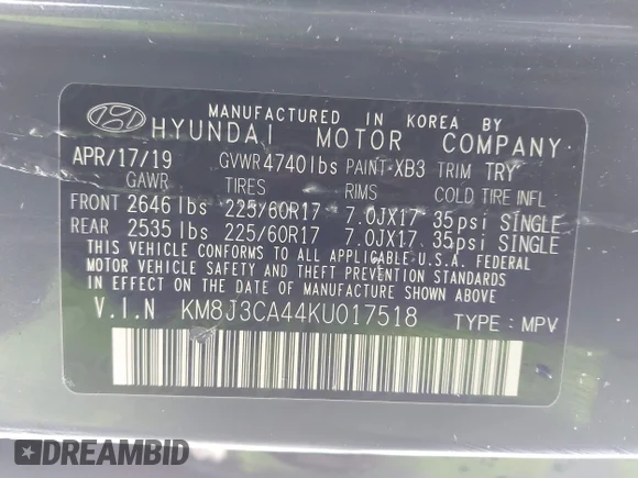 ✅ 2019 Hyundai Tucson Value • VIN: KM8J3CA44KU017518 • Lot: 44028863. Wystawiony na IAAI z przebiegiem 92 020 mil. Bezpłatny archiwum sprzedaży aukcyjnych z USA i szczegółowy raport historii pojazdu na DreamBid. Zdjęcie 9.