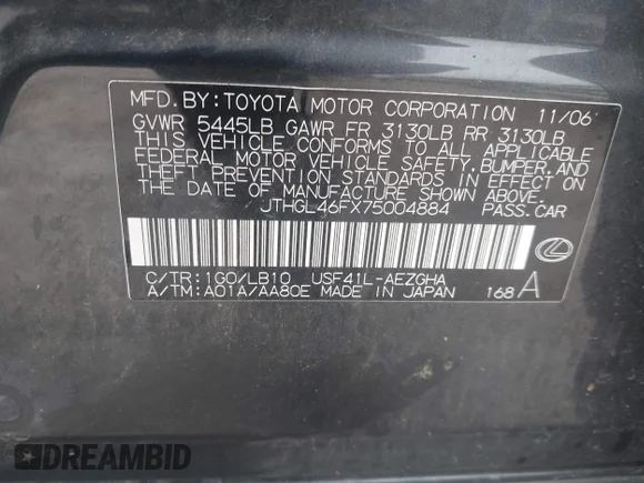 ✅ 2007 Lexus LS 460 L • VIN: JTHGL46FX75004884 • Lot: 44860244. Wystawiony na IAAI z przebiegiem 163 434 mil. Bezpłatny archiwum sprzedaży aukcyjnych z USA i szczegółowy raport historii pojazdu na DreamBid. Zdjęcie 9.