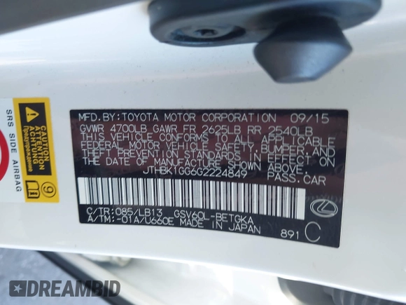 ✅ 2016 Lexus ES 330 • VIN: JTHBK1GG6G2224849 • Лот: 44622919. Опубликован ранее на IAAI с пробегом 35 996 миль. Бесплатный доступ к архиву аукционных продаж из США и подробный отчёт об истории автомобиля на DreamBid. Изображение 9.