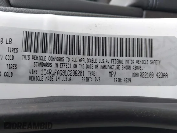 ✅ 2020 Jeep Grand Cherokee Altitude • VIN: 1C4RJFAG9LC298201 • Lot: 44066500. Wystawiony na IAAI z przebiegiem 67 865 mil. Bezpłatny archiwum sprzedaży aukcyjnych z USA i szczegółowy raport historii pojazdu na DreamBid. Zdjęcie 9.