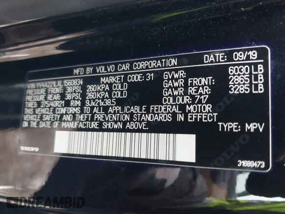 ✅ 2020 Volvo XC90 Inscription • VIN: YV4A221LXL1560834 • Lot: 41478792. Wystawiony na IAAI z przebiegiem 87 039 mil. Bezpłatny archiwum sprzedaży aukcyjnych z USA i szczegółowy raport historii pojazdu na DreamBid. Zdjęcie 9.