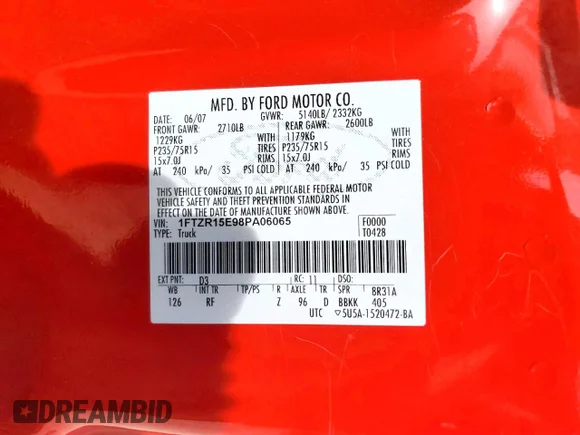 ✅ 2008 Ford Ranger XL • VIN: 1FTZR15E98PA06065 • Lot: 55924536. Listed on Copart with 148,745 mi. Free auction sales archive from the USA and detailed vehicle history report at DreamBid. Image 12.