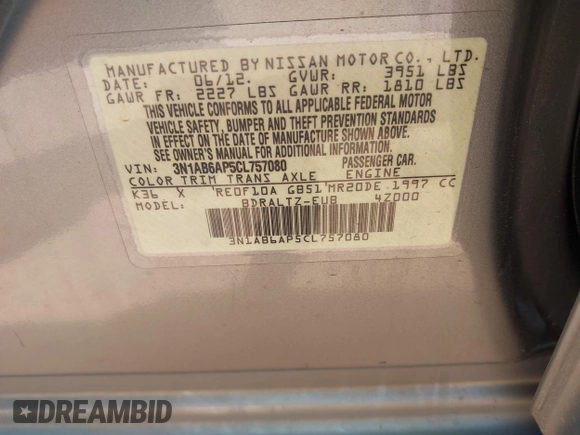 ✅ 2012 Nissan Sentra SL • VIN: 3N1AB6AP5CL757080 • Лот: 44959072. Опубліковано раніше на IAAI з пробігом 109 778 миль. Безкоштовний доступ до архіву аукціонних продажів зі США та докладний звіт про історію автомобіля на DreamBid. Зображення 9.