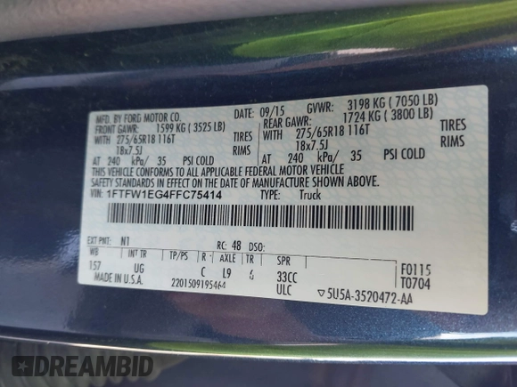 ✅ 2015 Ford F-150 Platinum • VIN: 1FTFW1EG4FFC75414 • Лот: 44930212. Опубліковано раніше на IAAI з пробігом 75 820 миль. Безкоштовний доступ до архіву аукціонних продажів зі США та докладний звіт про історію автомобіля на DreamBid. Зображення 9.