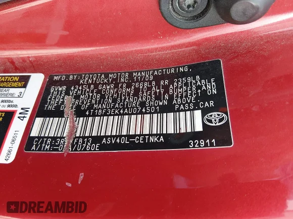 ✅ 2010 Toyota Camry LE • VIN: 4T1BF3EK4AU074501 • Lot: 45385843. Wystawiony na IAAI z przebiegiem Nie podano. Bezpłatny archiwum sprzedaży aukcyjnych z USA i szczegółowy raport historii pojazdu na DreamBid. Zdjęcie 9.