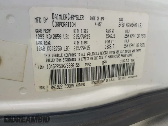 ✅ 2007 Dodge Caravan SE • VIN: 1D4GP25BX7B236155 • Lot: 43268241. Wystawiony na IAAI z przebiegiem 204 343 mil. Bezpłatny archiwum sprzedaży aukcyjnych z USA i szczegółowy raport historii pojazdu na DreamBid. Zdjęcie 9.