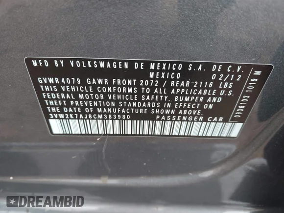 ✅ 2012 Volkswagen Jetta • VIN: 3VW2K7AJ8CM383980 • Lot: 44121469. Wystawiony na IAAI z przebiegiem 206 025 mil. Bezpłatny archiwum sprzedaży aukcyjnych z USA i szczegółowy raport historii pojazdu na DreamBid. Zdjęcie 9.