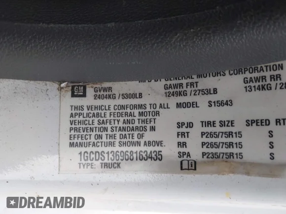 ✅ 2006 Chevrolet Colorado 2LT • VIN: 1GCDS136968163435 • Lot: 45387670. Listed on IAAI with 277,838 mi. Free auction sales archive from the USA and detailed vehicle history report at DreamBid. Image 9.