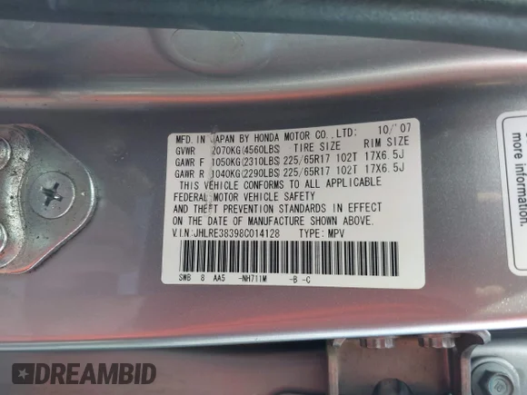 ✅ 2008 Honda CR-V LX • VIN: JHLRE38398C014128 • Lot: 44211194. Wystawiony na IAAI z przebiegiem 269 514 mil. Bezpłatny archiwum sprzedaży aukcyjnych z USA i szczegółowy raport historii pojazdu na DreamBid. Zdjęcie 9.