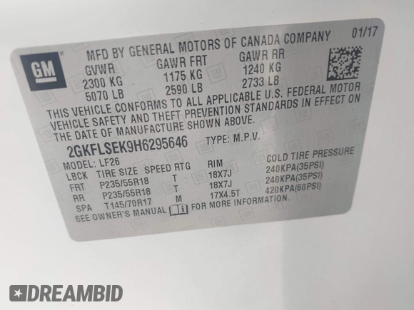 ✅ 2017 GMC Terrain SLE • VIN: 2GKFLSEK9H6295646 • Lot: 45119266. Wystawiony na IAAI z przebiegiem 151 551 mil. Bezpłatny archiwum sprzedaży aukcyjnych z USA i szczegółowy raport historii pojazdu na DreamBid. Zdjęcie 9.