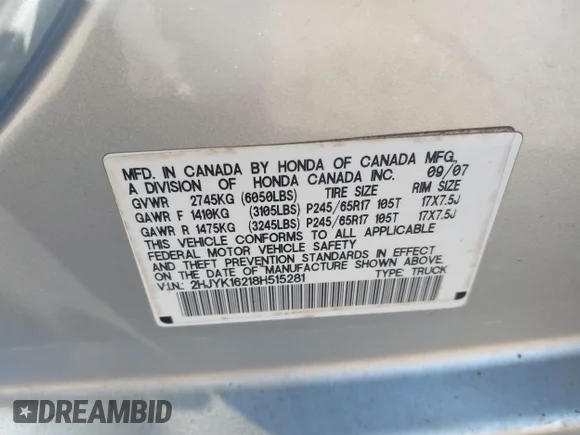 ✅ 2008 Honda Ridgeline RT • VIN: 2HJYK16218H515281 • Лот: 45124982. Опубліковано раніше на IAAI з пробігом 211 872 миль. Безкоштовний доступ до архіву аукціонних продажів зі США та докладний звіт про історію автомобіля на DreamBid. Зображення 9.