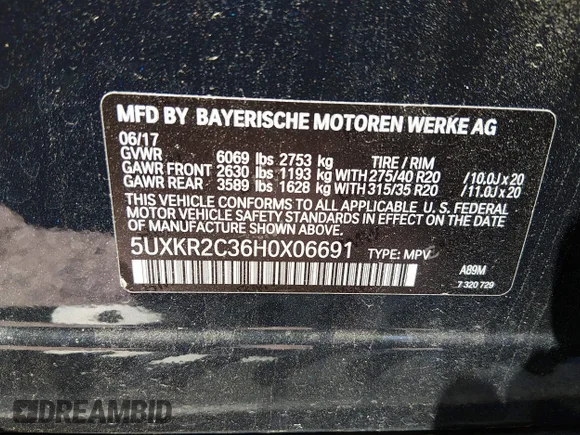 ✅ 2017 BMW X5 sDrive35i • VIN: 5UXKR2C36H0X06691 • Лот: 45261517. Опубліковано раніше на IAAI з пробігом 126 695 миль. Безкоштовний доступ до архіву аукціонних продажів зі США та докладний звіт про історію автомобіля на DreamBid. Зображення 9.