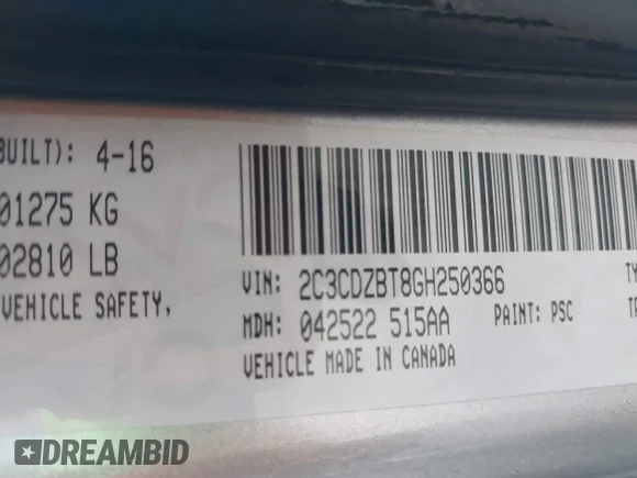 ✅ 2016 Dodge Challenger R/T • VIN: 2C3CDZBT8GH250366 • Лот: 42874479. Опубліковано раніше на IAAI з пробігом 86 475 миль. Безкоштовний доступ до архіву аукціонних продажів зі США та докладний звіт про історію автомобіля на DreamBid. Зображення 9.