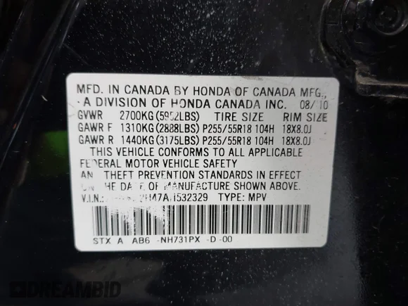 ✅ 2010 Acura MDX Technology • VIN: 2HNYD2H47AH532329 • Lot: 45429971. Listed on IAAI with 181,031 mi. Free auction sales archive from the USA and detailed vehicle history report at DreamBid. Image 9.