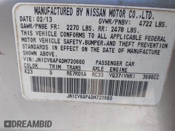 ✅ 2013 Infiniti G37 Journey • VIN: JN1CV6AP4DM720660 • Lot: 45118472. Wystawiony na IAAI z przebiegiem 167 391 mil. Bezpłatny archiwum sprzedaży aukcyjnych z USA i szczegółowy raport historii pojazdu na DreamBid. Zdjęcie 9.