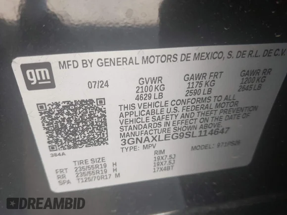 ✅ 2025 Chevrolet Equinox FWD RS • VIN: 3GNAXLEG9SL114647 • Lot: 43439269. Wystawiony na IAAI z przebiegiem 21 309 mil. Bezpłatny archiwum sprzedaży aukcyjnych z USA i szczegółowy raport historii pojazdu na DreamBid. Zdjęcie 9.