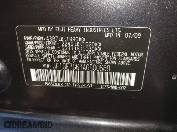 ✅ 2010 Subaru WRX WRX • VIN: JF1GE7G67AG500688 • Lot: 43575101. Wystawiony na IAAI z przebiegiem 124 795 mil. Bezpłatny archiwum sprzedaży aukcyjnych z USA i szczegółowy raport historii pojazdu na DreamBid. Zdjęcie 9.