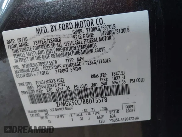 ✅ 2011 Ford Flex SEL • VIN: 2FMGK5CC7BBD15578 • Лот: 45353450. Опубліковано раніше на IAAI з пробігом 197 186 миль. Безкоштовний доступ до архіву аукціонних продажів зі США та докладний звіт про історію автомобіля на DreamBid. Зображення 9.