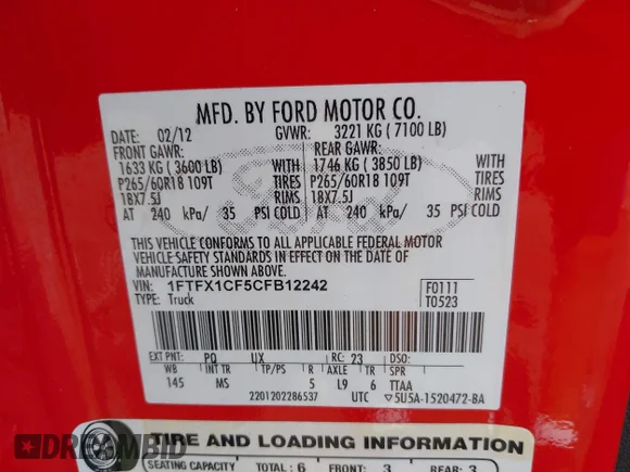 ✅ 2012 Ford F-150 XL • VIN: 1FTFX1CF5CFB12242 • Lot: 43147835. Wystawiony na IAAI z przebiegiem 363 369 mil. Bezpłatny archiwum sprzedaży aukcyjnych z USA i szczegółowy raport historii pojazdu na DreamBid. Zdjęcie 9.
