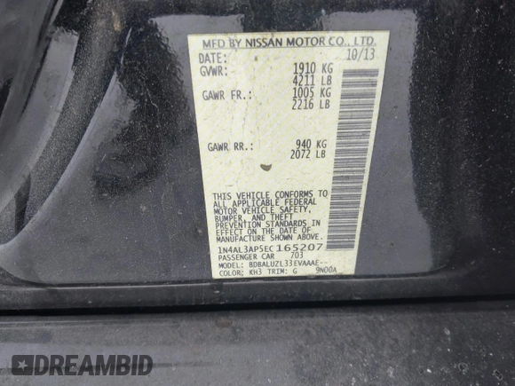 ✅ 2014 Nissan Altima S • VIN: 1N4AL3AP5EC165207 • Lot: 43927009. Wystawiony na IAAI z przebiegiem 211 209 mil. Bezpłatny archiwum sprzedaży aukcyjnych z USA i szczegółowy raport historii pojazdu na DreamBid. Zdjęcie 9.