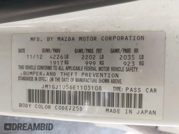 ✅ 2014 Mazda 6 i Sport • VIN: JM1GJ1U56E1103108 • Лот: 45466341. Опубліковано раніше на IAAI з пробігом 108 292 миль. Безкоштовний доступ до архіву аукціонних продажів зі США та докладний звіт про історію автомобіля на DreamBid. Зображення 9.