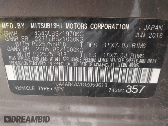 ✅ 2016 Mitsubishi Outlander SEL • VIN: JA4AR4AW1GZ059613 • Лот: 45244785. Опубліковано раніше на IAAI з пробігом 223 602 миль. Безкоштовний доступ до архіву аукціонних продажів зі США та докладний звіт про історію автомобіля на DreamBid. Зображення 9.