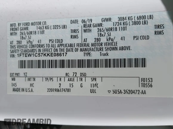 ✅ 2019 Ford F-150 XLT • VIN: 1FTEW1C57KKE08617 • Lot: 44329811. Wystawiony na IAAI z przebiegiem 100 363 mil. Bezpłatny archiwum sprzedaży aukcyjnych z USA i szczegółowy raport historii pojazdu na DreamBid. Zdjęcie 9.