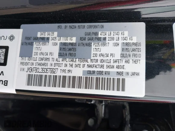 ✅ 2025 Mazda CX-5 S Preferred • VIN: JM3KFBCL3S0679927 • Lot: 45528600. Listed on IAAI with 15,510 mi. Free auction sales archive from the USA and detailed vehicle history report at DreamBid. Image 9.