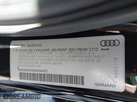 ✅ 2015 Audi A6 Premium Plus • VIN: WAUGFAFC6FN034053 • Lot: 44584361. Wystawiony na IAAI z przebiegiem 89 111 mil. Bezpłatny archiwum sprzedaży aukcyjnych z USA i szczegółowy raport historii pojazdu na DreamBid. Zdjęcie 9.